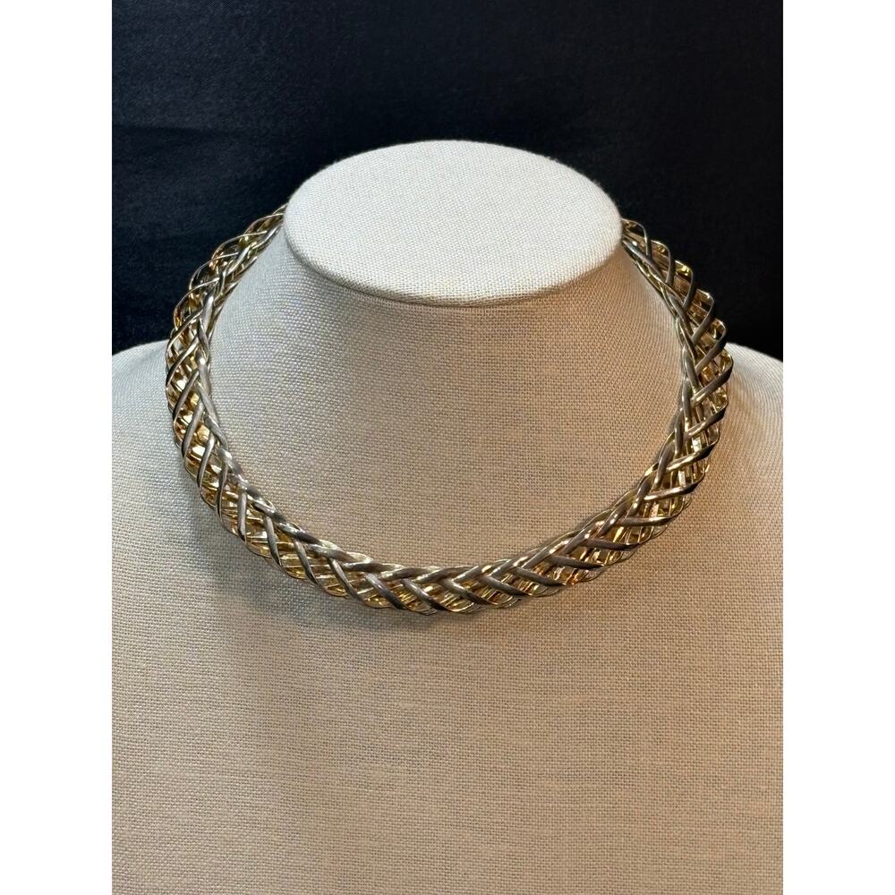 Vintage Two Tone Braided Chain Collar Necklace 55g